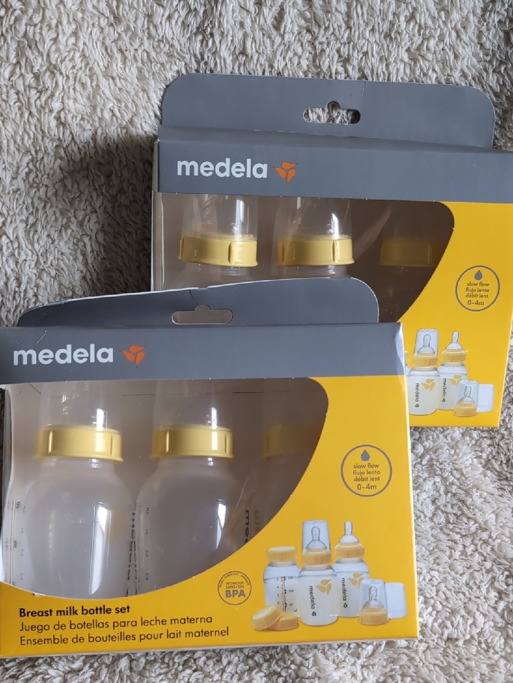 Medela Breast Milk Bottle Set with Yellow Caps 2 Sets Of 3
